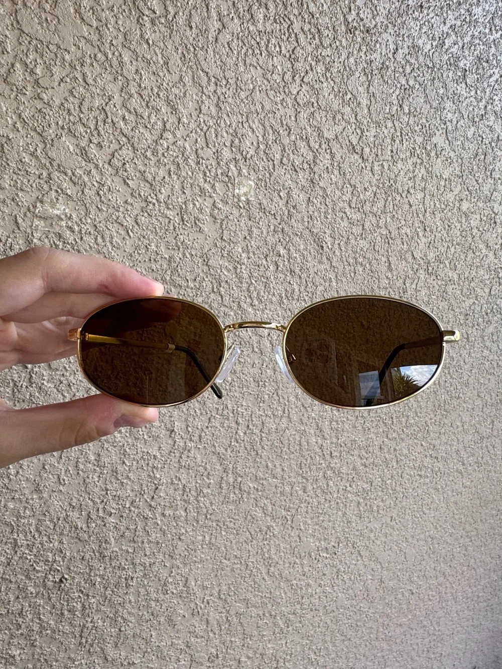Anthropologie Gold Frame Brown Lens Oval Sunglasses